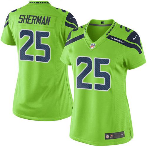 Nike Seahawks #25 Richard Sherman Green Women's Stitched NFL Limited Rush Jersey