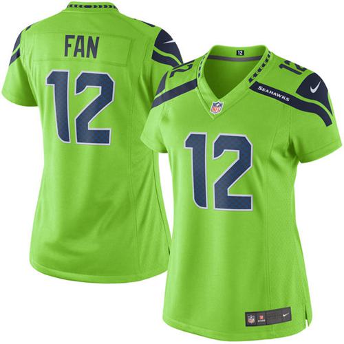 Nike Seahawks #12 Fan Green Women's Stitched NFL Limited Rush Jersey