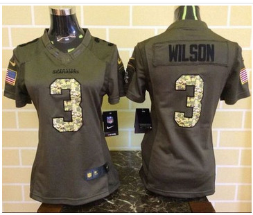 Women Nike Seahawks #3 Russell Wilson Green Stitched NFL Limited Salute to Service Jersey