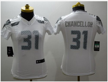 Women Nike Seahawks #31 Kam Chancellor White Stitched NFL Limited Platinum Jersey