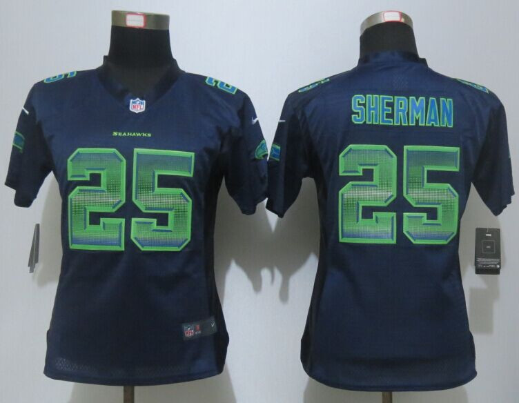 Women New Nike Seattle Seahawks #25 Richard Sherman Navy Blue Strobe Elite Jersey