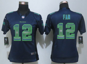 Women New Nike Seattle Seahawks #12 Fan Navy Blue Strobe Elite Jersey