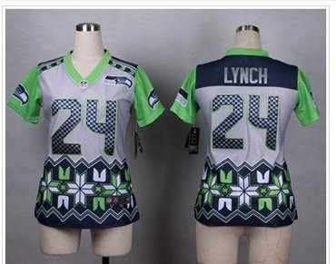 Women's NEW Seahawks #24 Marshawn Lynch Grey NFL Elite Noble Fashion Jersey