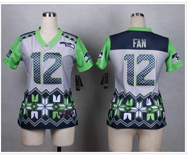 Women's NEW Seahawks #12 Fan Grey NFL Elite Noble Fashion Jersey