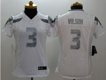 Women's NEW Seahawks #3 Russell Wilson White NFL Limited Platinum Jersey