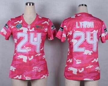 Women's NEW Seahawks #24 Marshawn Lynch Pink NFL Elite Camo Fashion Jersey