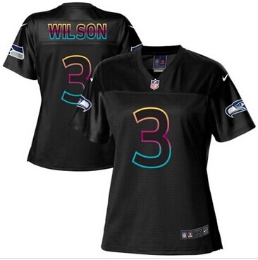 Women's NFL New Seahawks #3 Russell Wilson Black Fashion Game Jersey