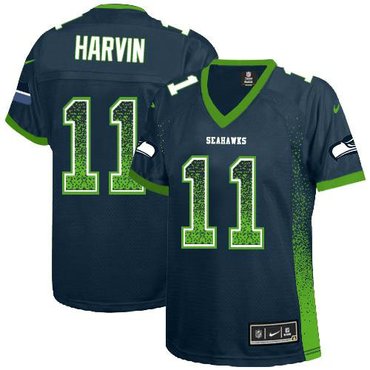 Women New Seattle Seahawks #11 Percy Harvin Drift Fashion Blue Elite Jerseys