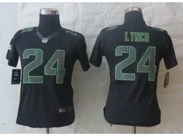 NEW Women Seattle Seahawks #24 Lynch Black Jerseys(Impact Limited)