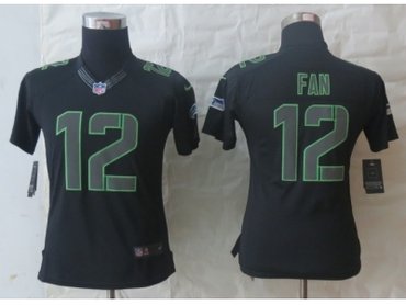 NEW Women Seattle Seahawks #12 Fan Black Jerseys(Impact Limited)