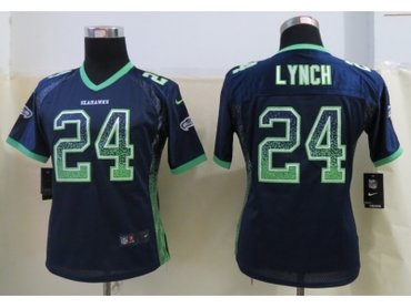 NEW Women Seattle Seahawks #24 Lynch Blue Jerseys(Drift Fashion)