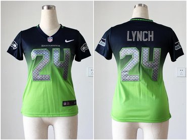 Women NEW NFL Seattle Seahawks 24 Marshawn Lynch Blue Green Drift Fashion II Jerseys