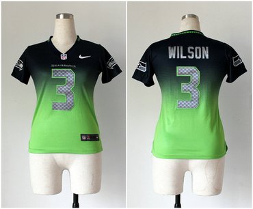 Women NEW NFL Seattle Seahawks 3 Russell Wilson Blue-Green Drift Fashion Jerseys