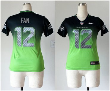 Women NEW NFL Seattle Seahawks 12 Fan Blue-Green Drift Fashion Jerseys