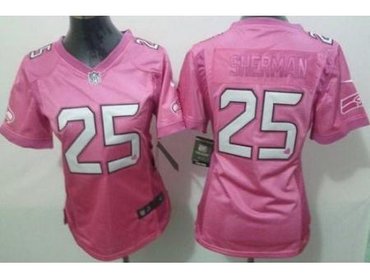 Women NEW Seattle Seahawks 25 Richard Sherman Pink Love NFL Jerseys