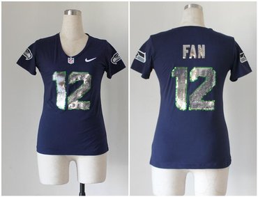 NEW women jerseys Seattle Seahawks 12 Fan Blue(Handwork Sequin lettering Fashion)