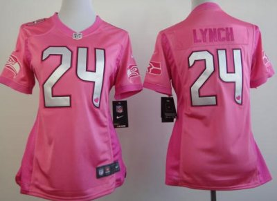 Women NEW Seattle Seahawks 24# Marshawn Lynch Pink Love NFL Jerseys