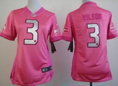 Women NEW Seattle Seahawks #3 Russell Wilson Pink Love NFL Jerseys