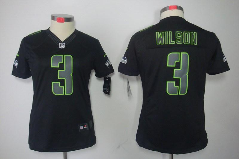 Women NEW Seattle Seahawks 3 Russell Wilson Black Jerseys(Impact Limited)