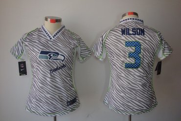 Women NEW NFL Seattle Seahawks #3 Russell Wilson Jerseys(fem fan zebra)