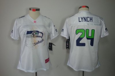 NEW Women Seattle Seahawks 24# Marshawn Lynch White Jerseys(2012 Fem Fan Elite)