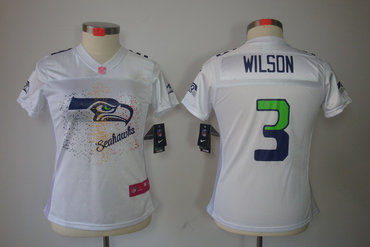 NEW Women Seattle Seahawks #3 Russell Wilson White Jerseys(2012 Fem Fan Elite)