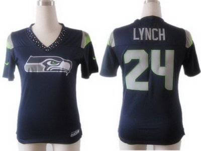 Women NEW Seattle Seahawks 24# Marshawn Lynch Blue FEM FAN Field Flirt Fashion Jerseys