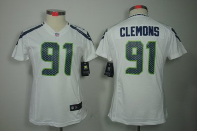 Women NEW Seattle Seahawks #91 Chris Clemons White NFL Jerseys