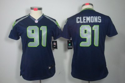 Women NEW Seattle Seahawks #91 Chris Clemons Blue NFL Jerseys