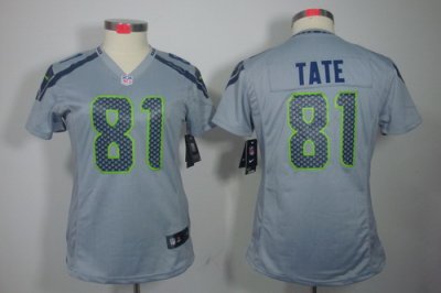 Women NEW NFL Seattle Seahawks #81 Golden Tate Grey Jerseys