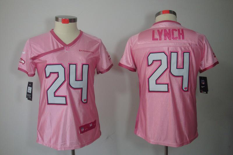 NEW Women Seattle Seahawks 24 Marshawn Lynch Pink Jerseys