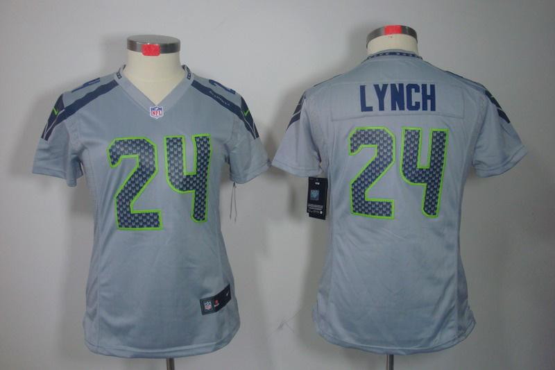 Women NEW NFL Seattle Seahawks 24 Marshawn Lynch Grey Jerseys