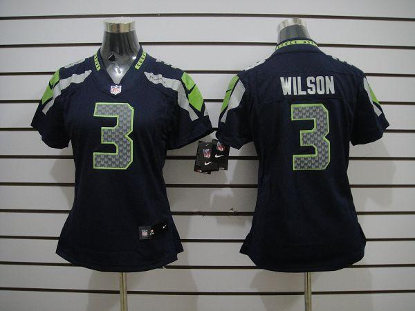 Women NEW Seattle Seahawks #3 Russell Wilson Blue NFL Jerseys