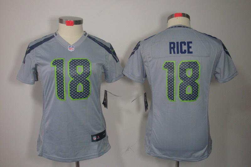 Women NEW NFL Seattle Seahawks 18 Sidney Rice Grey Jerseys