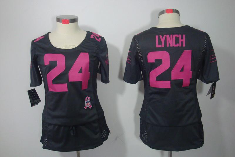 Womens NEW Seattle Seahawks 24 Marshawn Lynch breast Cancer Awareness Dark grey Jerseys (1)