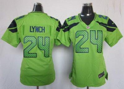 Women NEW Seattle Seahawks 24# Marshawn Lynch Green NFL Jerseys