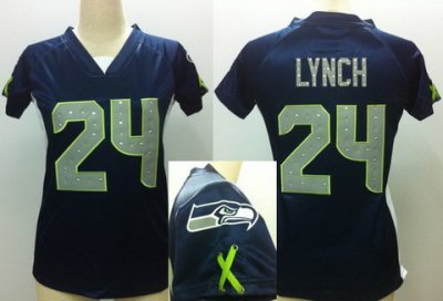 NFL Women NEW Seattle Seahawks 24 Marshawn Lynch Blue Womens Draft Him II Top Jerseys