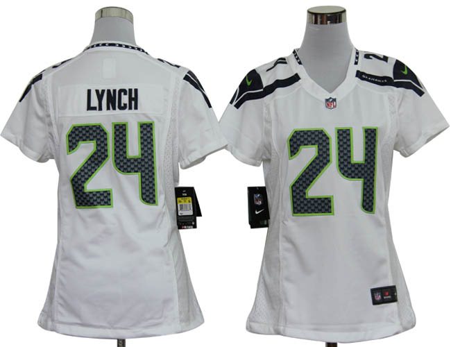 Women NEW NFL Seattle Seahawks 24 Marshawn Lynch White Jerseys