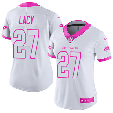 Nike Seahawks #27 Eddie Lacy White Pink Women's Stitched NFL Limited Rush Fashion Jersey