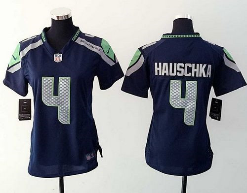 Women New Seahawks #4 Steven Hauschka Steel Blue Team Color Stitched NFL Elite Jersey