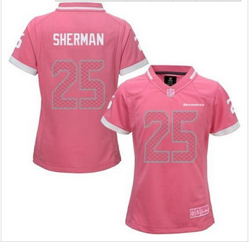 Women New Seahawks #25 Richard Sherman Pink NFL Elite Bubble Gum Jersey