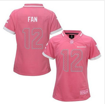 Women New Seahawks #12 Fan Pink NFL Elite Bubble Gum Jersey