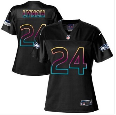 Women's NFL New Seahawks #24 Marshawn Lynch Black Fashion Game Jersey