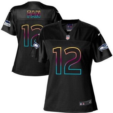 Women's NFL New Seahawks #12 Fan Black Fashion Game Jersey