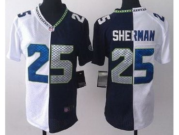 Women NEW Seattle Seahawks 25 Richard Sherman White Blue Split NFL Jerseys