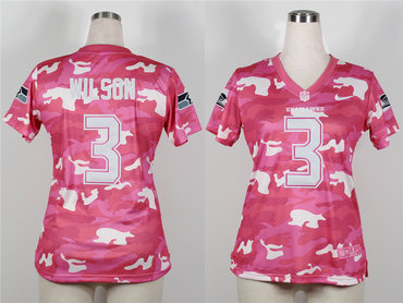 2013 Seattle Seahawks 3# Russell Wilson Women's Fashion Jersey New Pink Camo