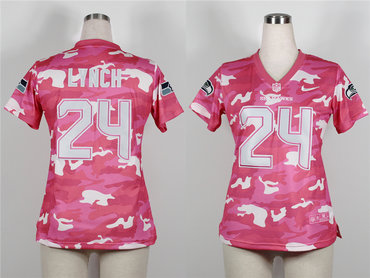 2013 Seattle Seahawks 24# Marshawn Lynch Women's Fashion Jersey-New Pink Camo