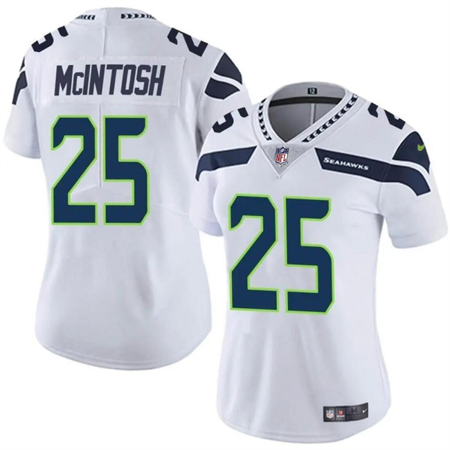 Women's Seattle Seahawks #25 Kenny McIntosh White Vapor Limited Stitched Football Jersey(Run Small)