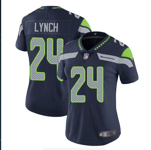 Women Nike Seahawks 24 Marshawn Lynch Navy Women Vapor Untouchable Limited Jersey