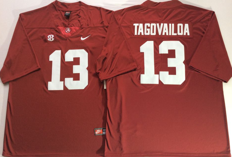 Alabama Crimson Tide 13 Tua Tagovailoa Red Nike College Football Jersey